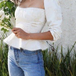 V. Chapman Georgiana Top Baroque Pearl White Peplum Corset Tie Back